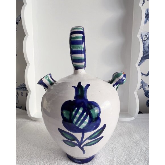 Vintage Spanish Hand Painted Water Vessel Blue White Jar Tulip Made in Spain - Picture 1 of 10